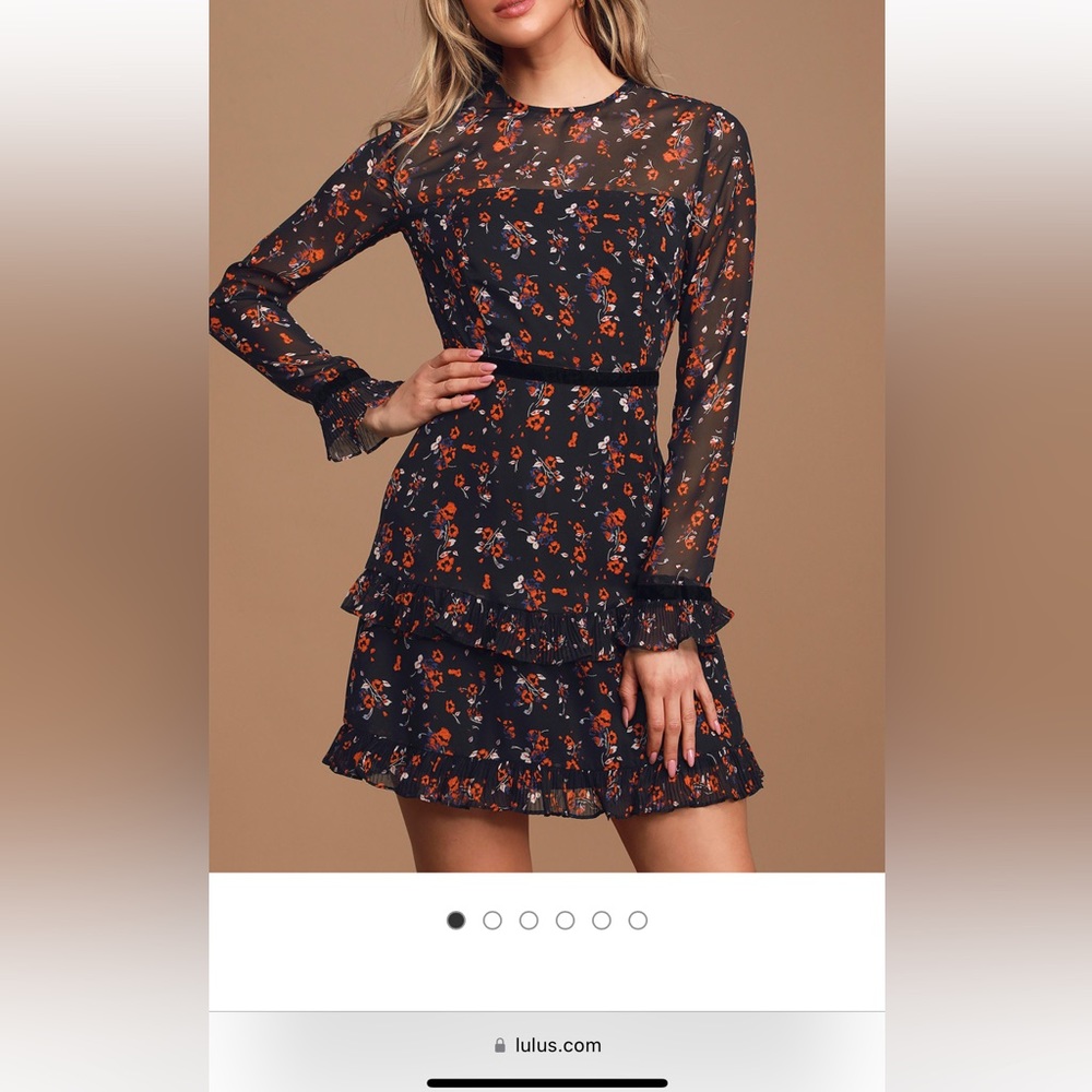 Lulus, long sleeve, Floral to See Black Floral Print Long Sleeve Mini Dress